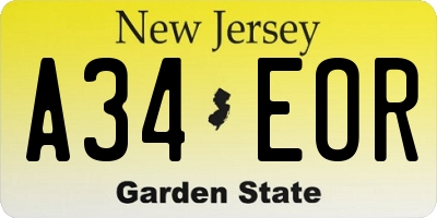 NJ license plate A34EOR