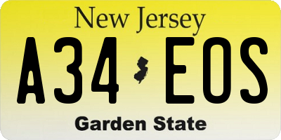 NJ license plate A34EOS