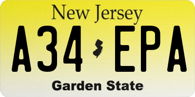 NJ license plate A34EPA