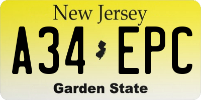 NJ license plate A34EPC