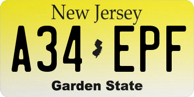 NJ license plate A34EPF