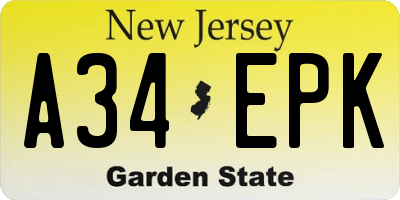 NJ license plate A34EPK