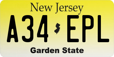 NJ license plate A34EPL