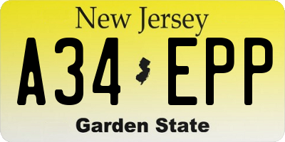 NJ license plate A34EPP