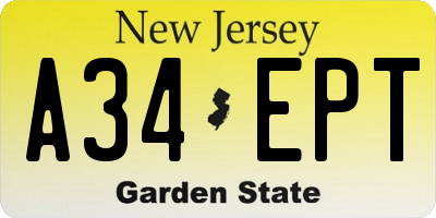NJ license plate A34EPT