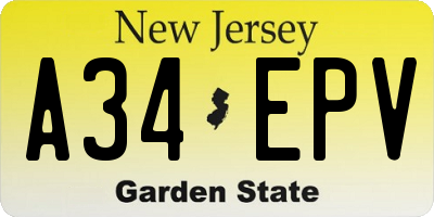 NJ license plate A34EPV
