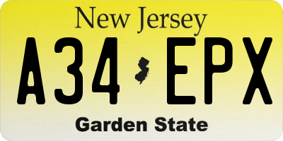 NJ license plate A34EPX