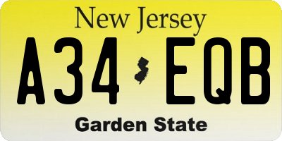 NJ license plate A34EQB
