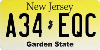 NJ license plate A34EQC