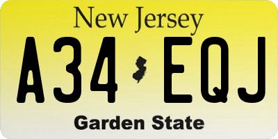 NJ license plate A34EQJ