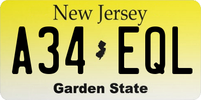 NJ license plate A34EQL