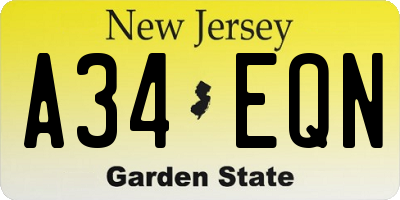 NJ license plate A34EQN