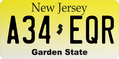 NJ license plate A34EQR