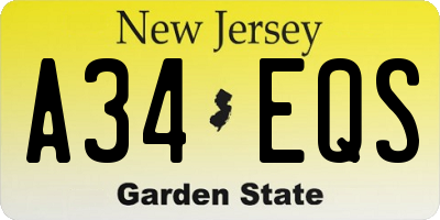 NJ license plate A34EQS