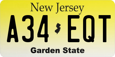 NJ license plate A34EQT