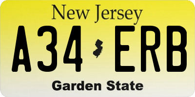 NJ license plate A34ERB