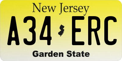 NJ license plate A34ERC