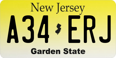NJ license plate A34ERJ