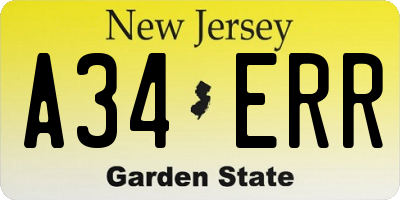 NJ license plate A34ERR