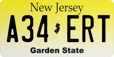 NJ license plate A34ERT