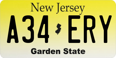 NJ license plate A34ERY