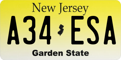 NJ license plate A34ESA