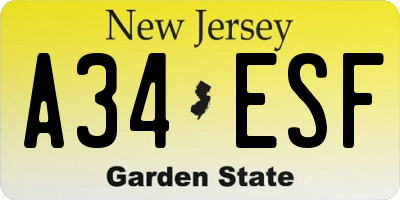 NJ license plate A34ESF