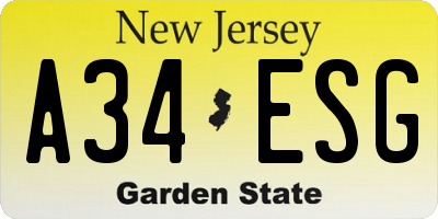 NJ license plate A34ESG