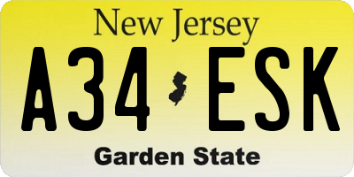 NJ license plate A34ESK