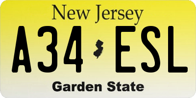 NJ license plate A34ESL