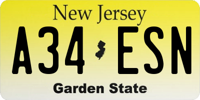 NJ license plate A34ESN