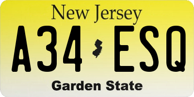 NJ license plate A34ESQ