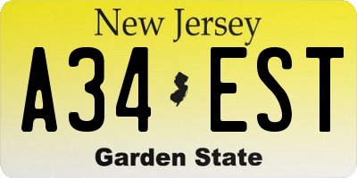 NJ license plate A34EST