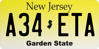 NJ license plate A34ETA