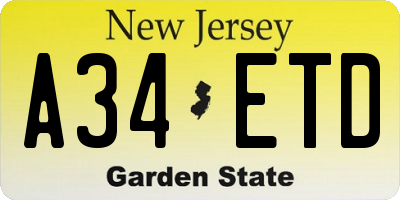 NJ license plate A34ETD