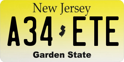 NJ license plate A34ETE