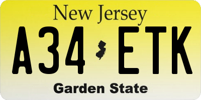NJ license plate A34ETK