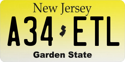 NJ license plate A34ETL