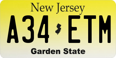 NJ license plate A34ETM