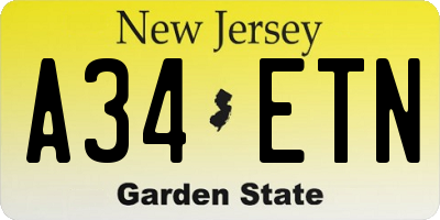 NJ license plate A34ETN
