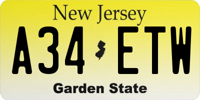 NJ license plate A34ETW