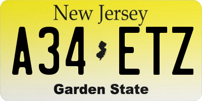 NJ license plate A34ETZ