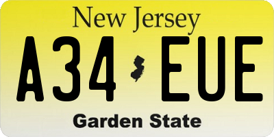 NJ license plate A34EUE
