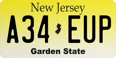 NJ license plate A34EUP