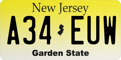 NJ license plate A34EUW