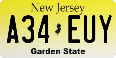 NJ license plate A34EUY