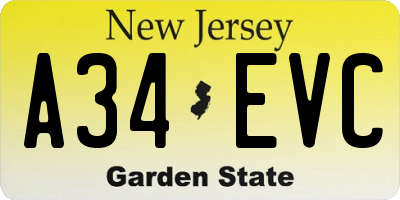 NJ license plate A34EVC