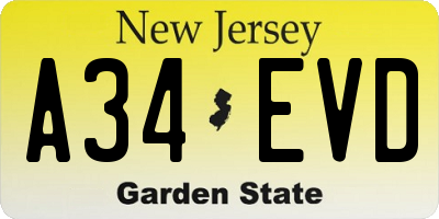 NJ license plate A34EVD