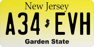 NJ license plate A34EVH