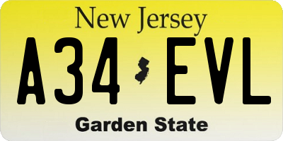 NJ license plate A34EVL